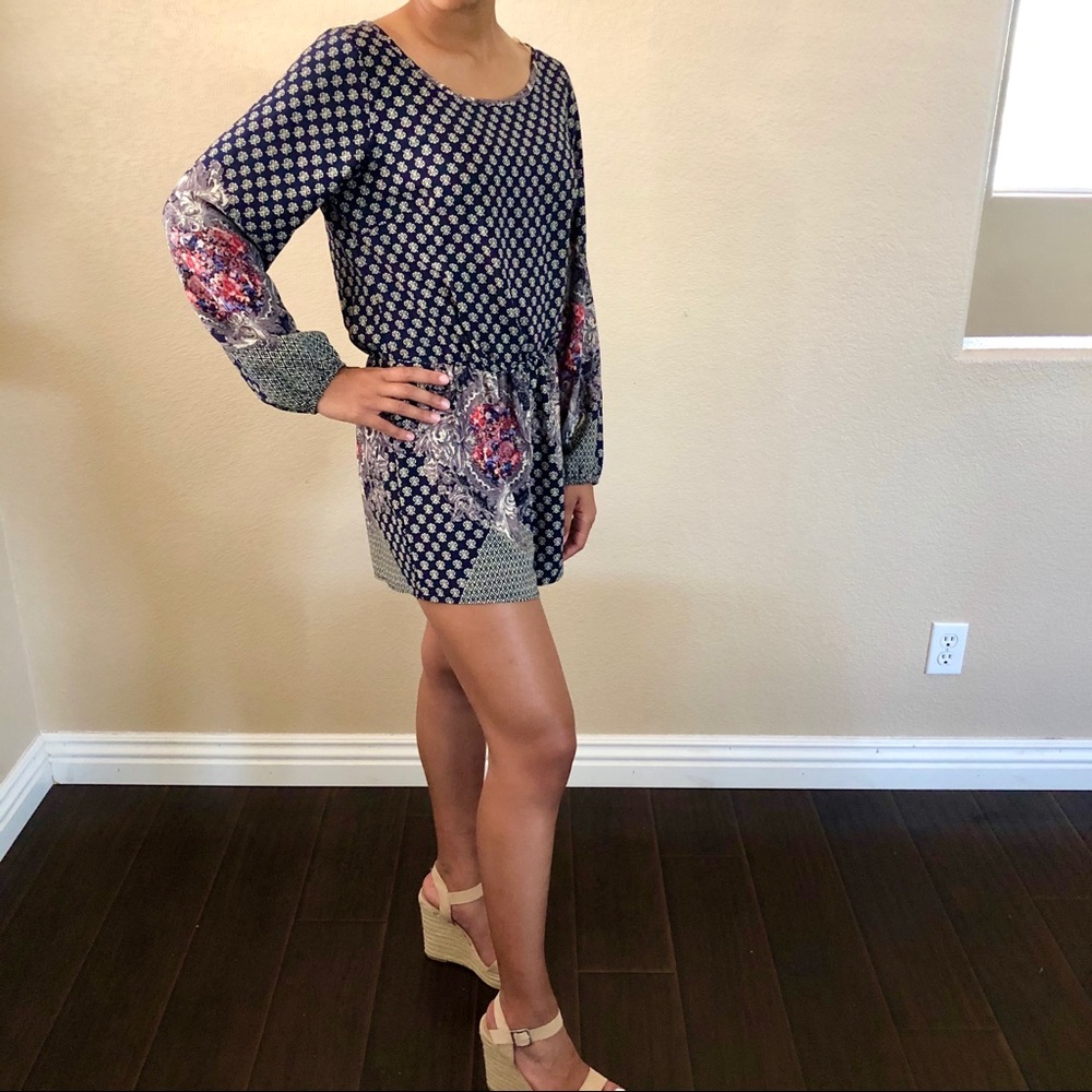 Navy Blue with Design Long Sleeve Romper
